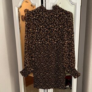 MINKPINK Black and Brown Floral Long Sleeve Dress